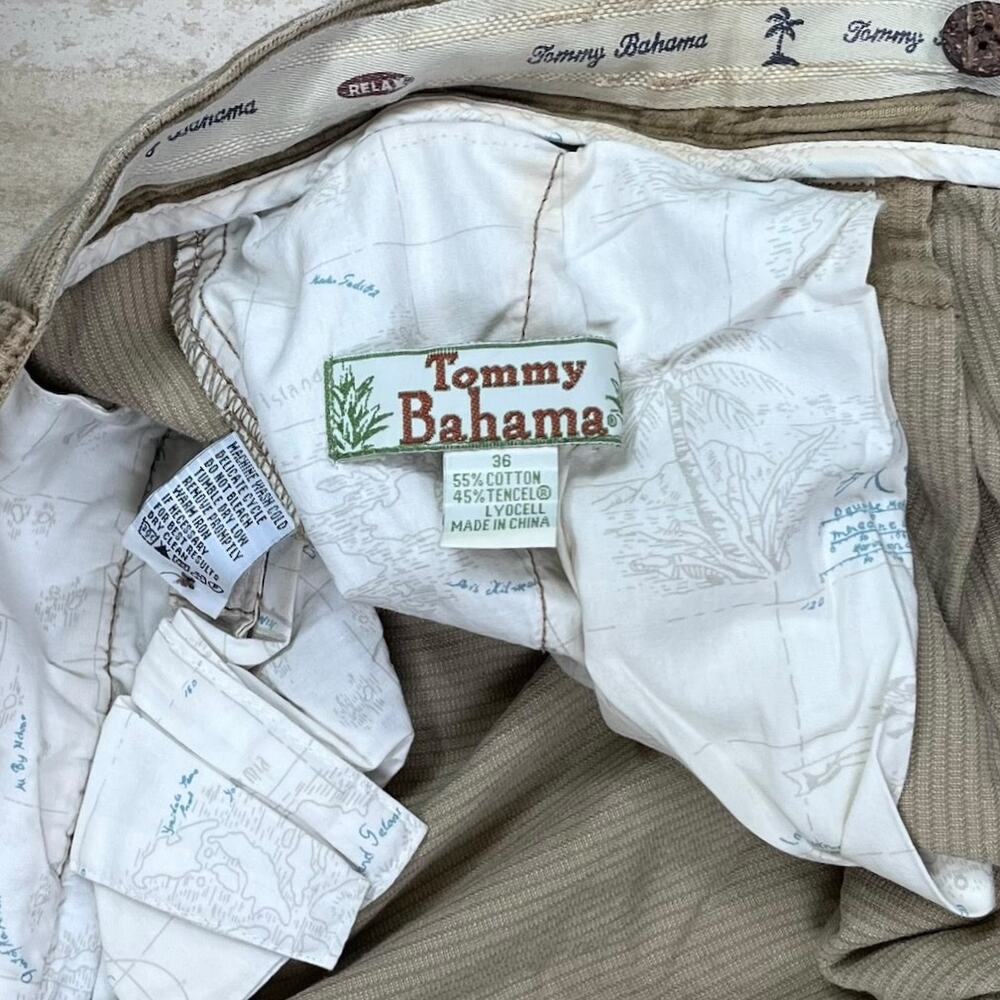 Vintage 90s Tommy Bahama Corduroy Pants 36x30 Baggy Wide Leg Fit Tan Cotton - Picture 4 of 4
